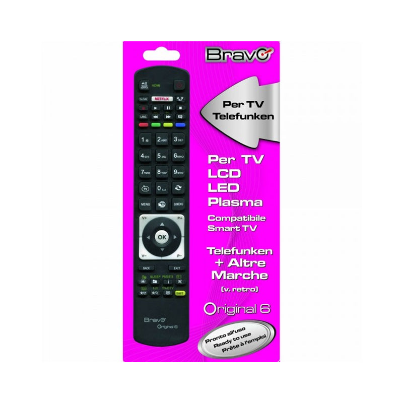 Bravo Original 6 (90202052)  Telecomando Compatibile Fedelmente Riprodotto Per Tv Telefunken (Funziona Anche Per Sharp / Vestel / Oki / Saba / Toshiba)