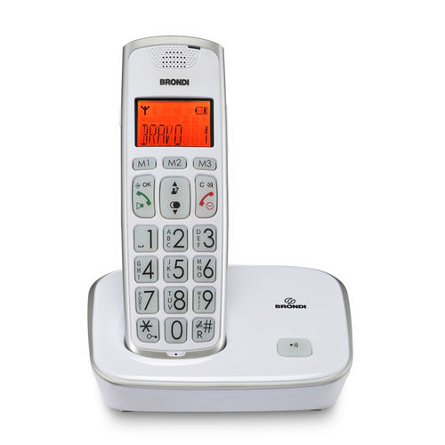 Brondi Bravo Gold 2 (Bianco)  Telefono Cordless  Tasti Grandi  Vivavoce  Display Retroilluminato