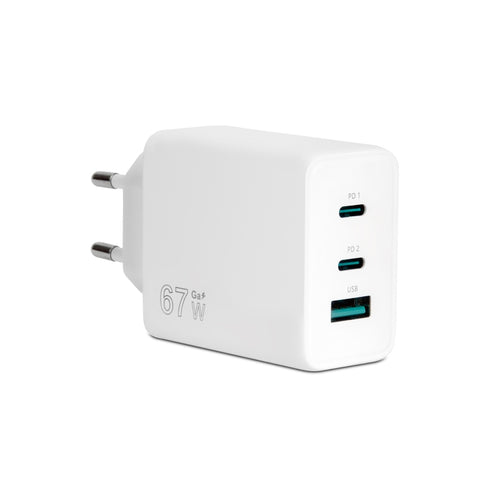 Vultech Cc-367Pdcugwh-Caricatore Universale 2 Porte Type-C + 1 Porta Usb Pd67 Qc 3.0 Gan 67W Pps Bianco Dimensioni Compatte