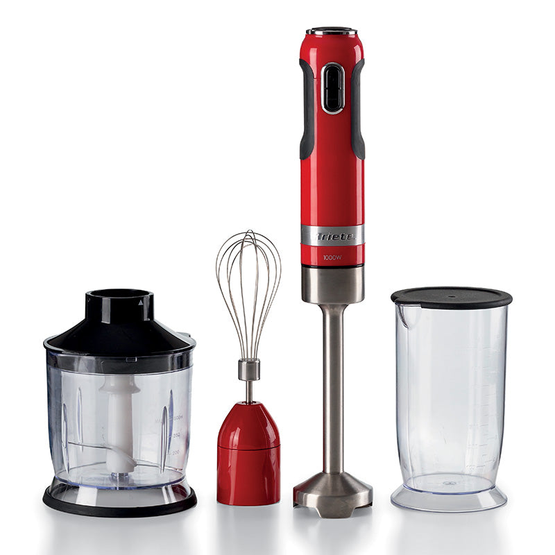 Ariete Moderna Rosso (602/00) - Frullatore Ad Immersione Con Bicchiere, Tritatutto E Frusta - Tasto Turbo - 1000W