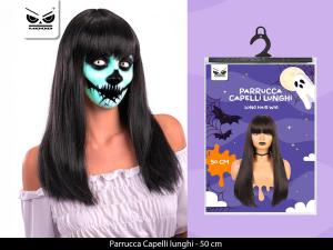 Parrucca Nera Capelli Lunghi C/Frangia