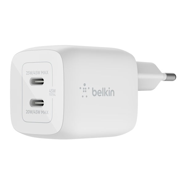 Caricabatteria Da Parete Doppio Gan Usb-C Pps 45W - Bianco