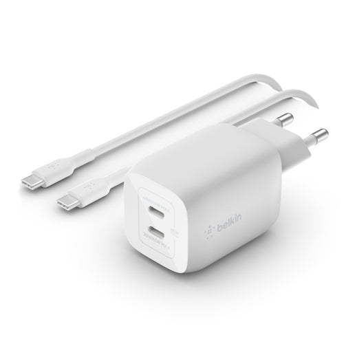 Caricabatterie 65W Pps Dual Usb-C Gan E Cavo 2M C-C 100W - Bianco