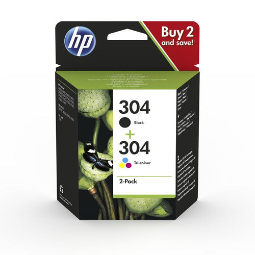 Hp 304 2Pack (3Jb05Ae)  Black + Tricolor  Cartuccia Originale
